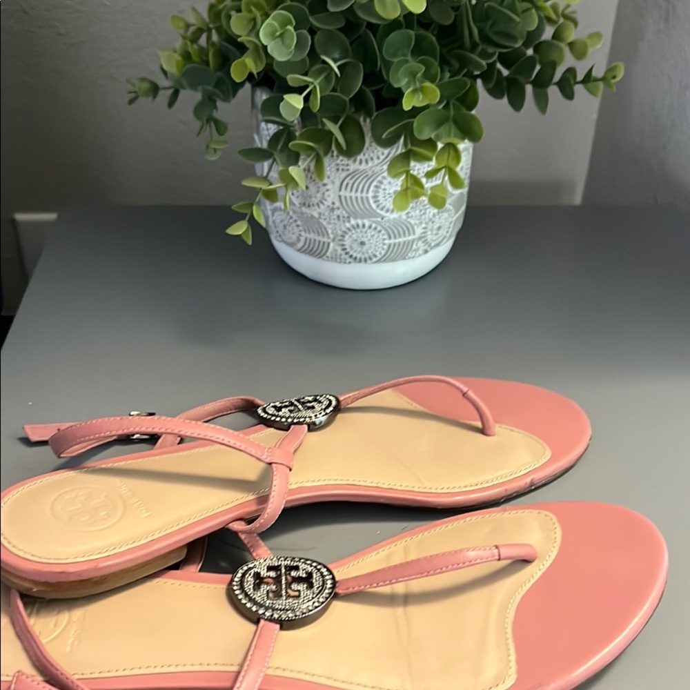 Tory Burch Pink Sandals with Metallic Logo